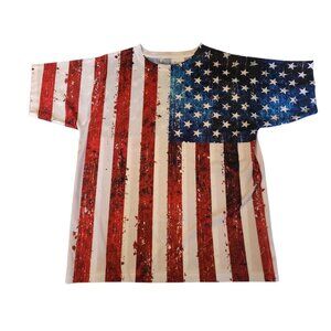 American Summer Clothing American Flag T-Shirt Wrap Around Graphic Medium NEW